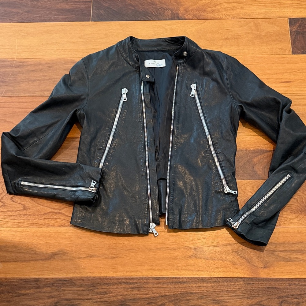 Katherine Tess Beach “5 Zip” Black Leather Jacket - Picture 2 of 6